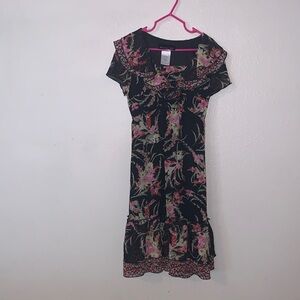 Disorderly Kids Girls Chiffon Ruffled Hemline Floral Dress Black 10